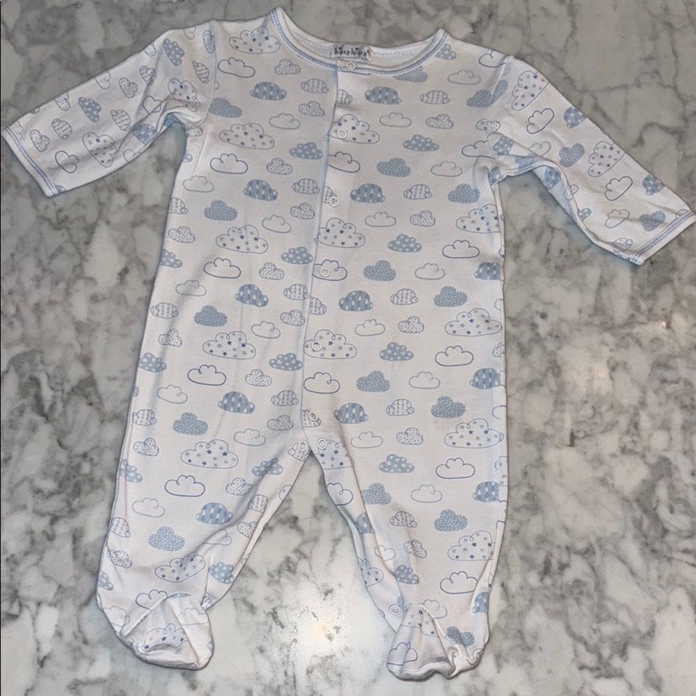 KISSY KISSY PIMA COTTON WHITE & BLUE CLOUD FOOTIE 6/9M